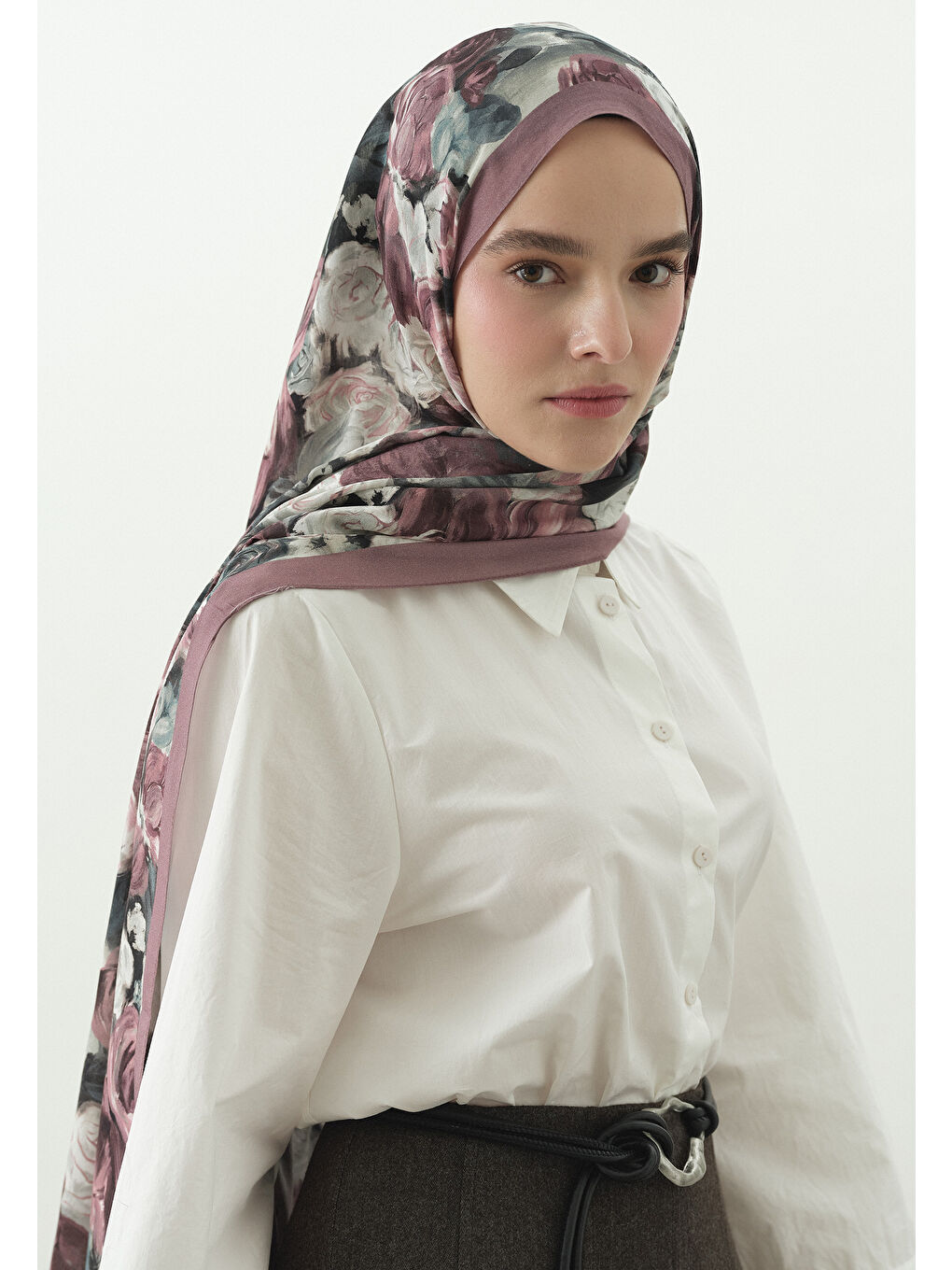 Pembe ROSE BREEZE DESENLİ PAMUK VİSKON ŞAL GÜL PEMBE-2