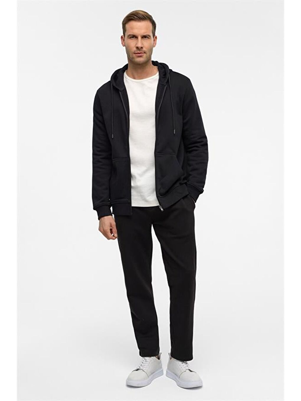 Siyah Regular Düz Jogger Pantolon-2