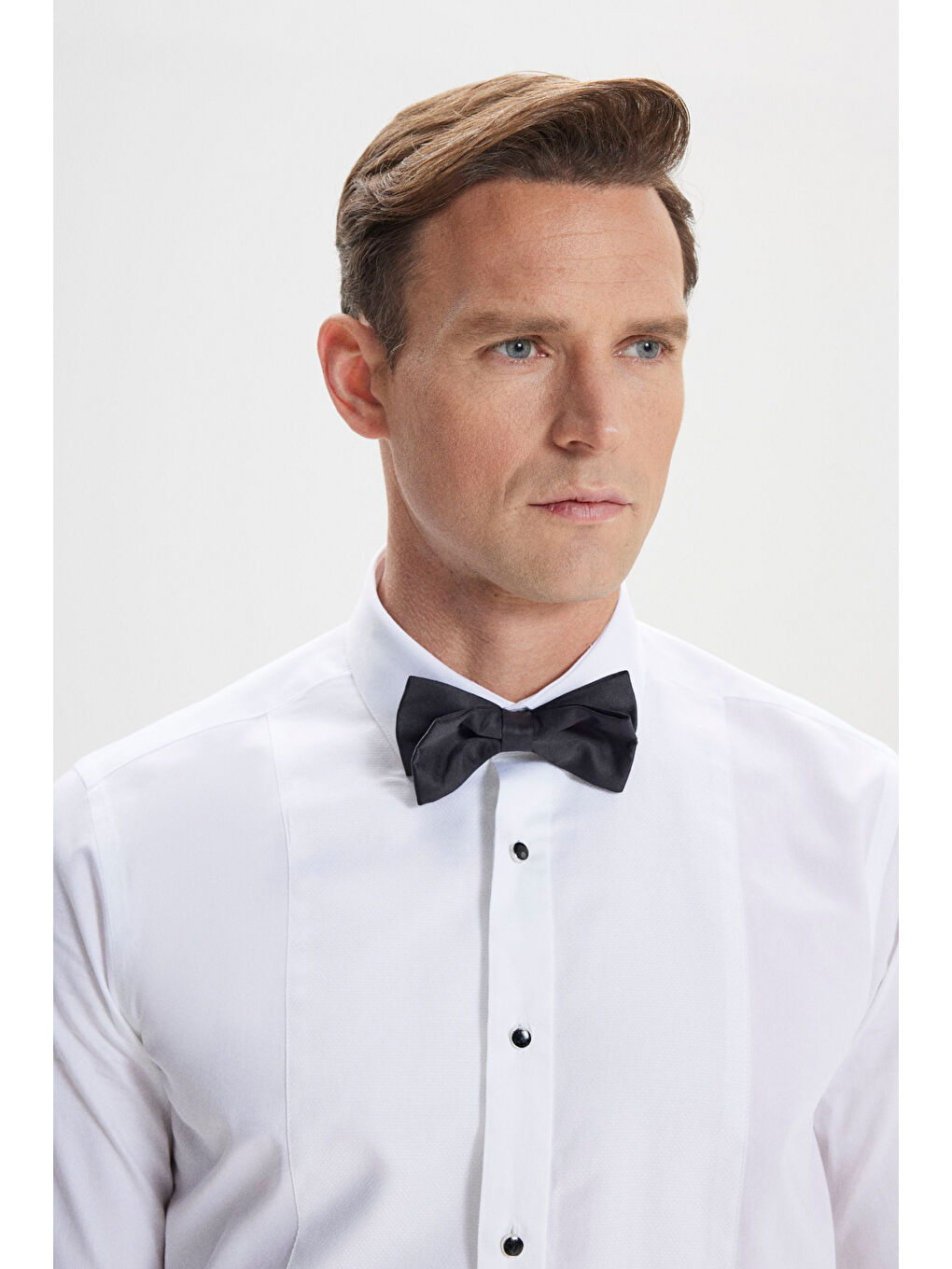 Erkek Beyaz Dar Kesim Ata Yaka %100 Pamuk Gömlek-2