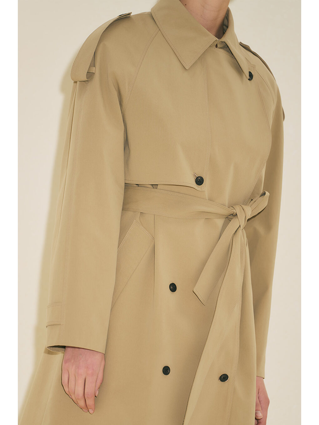 Bej Malıa Çift Yakalı Trençkot Kum-5