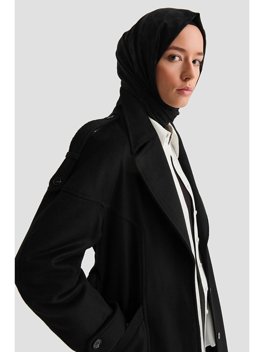 Kup Kesikli Manto 24K8107 Siyah-3