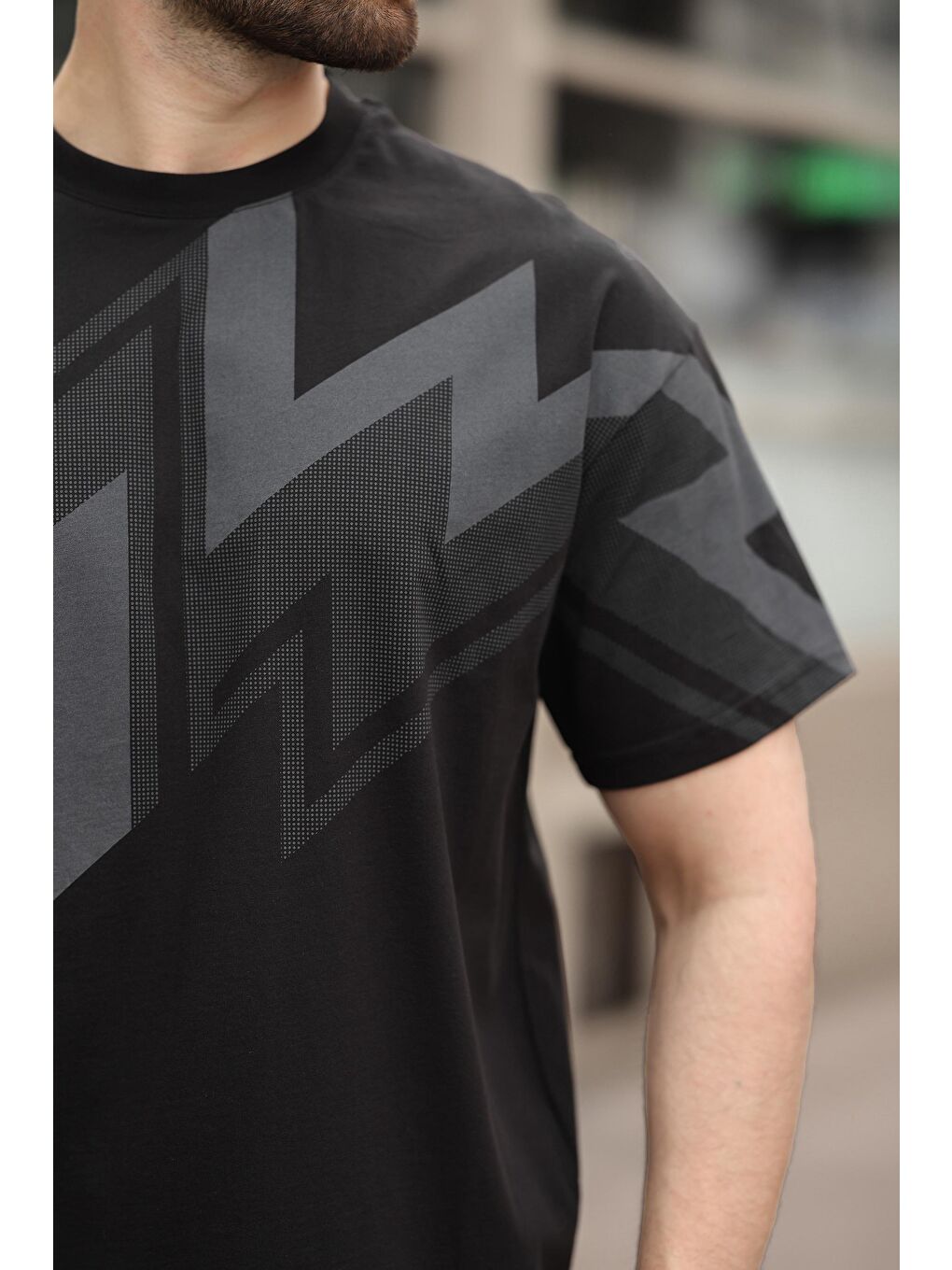 Siyah Baskılı %100 Pamuk Erkek T-Shirt-2