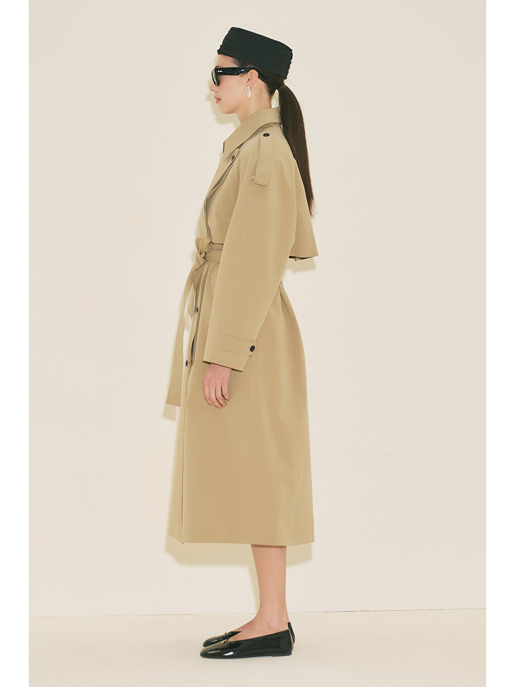 Bej Malıa Çift Yakalı Trençkot Kum-6