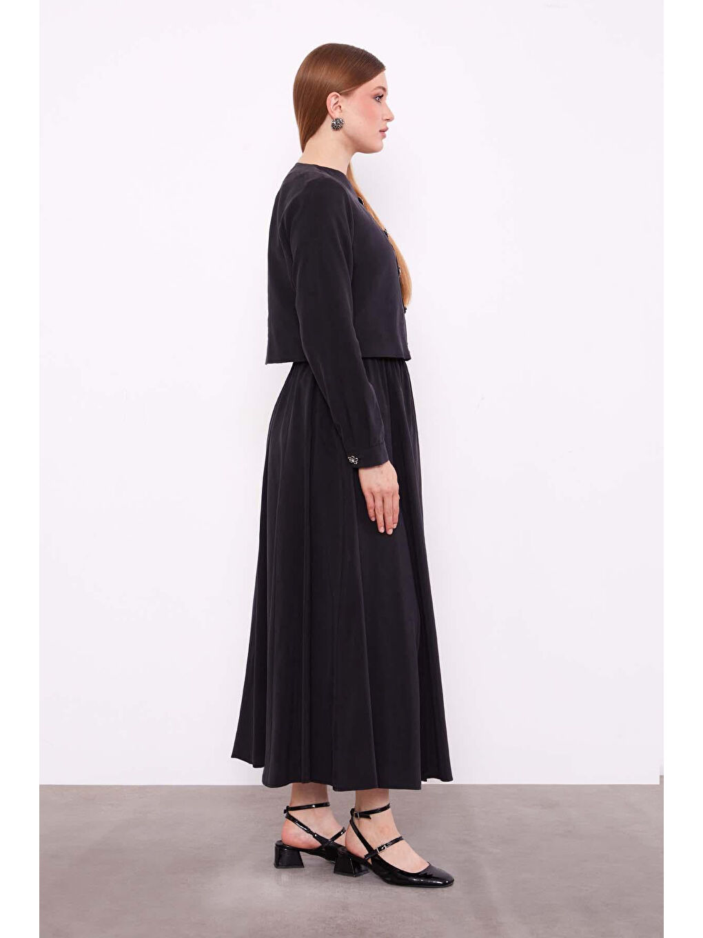 Önü Zikzak Detay Tunik Etek Takım 100770 Siyah-2