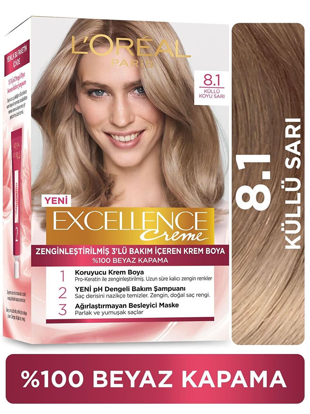 Paris Excellence Creme 8.1 Koyu Sarı Küllü Saç Boyası x 2 Adet-1