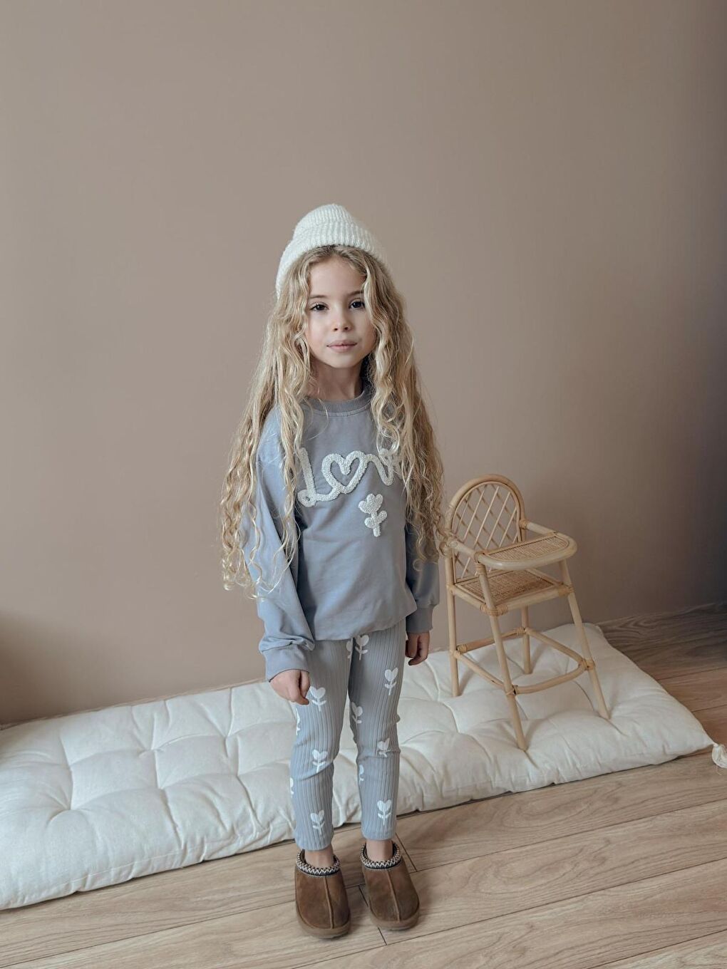 Kız Çocuk Pamuklu Sweatshirt Tayt İkili Takım Gri-2