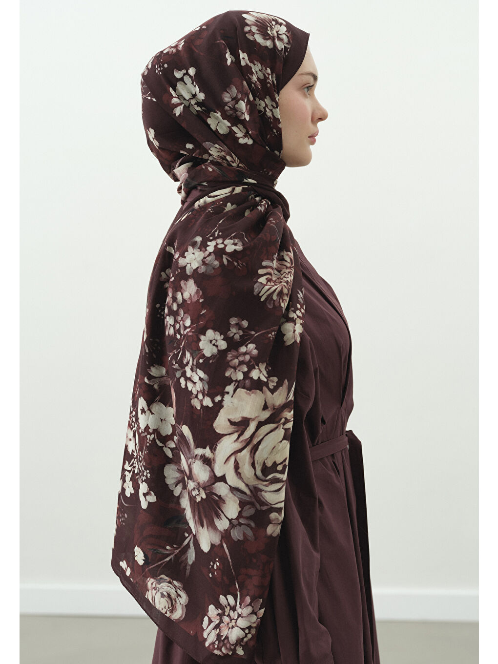 Bordo MIDNIGHT ROSE DESENLİ PAMUK VİSKON ŞAL BORDO-1