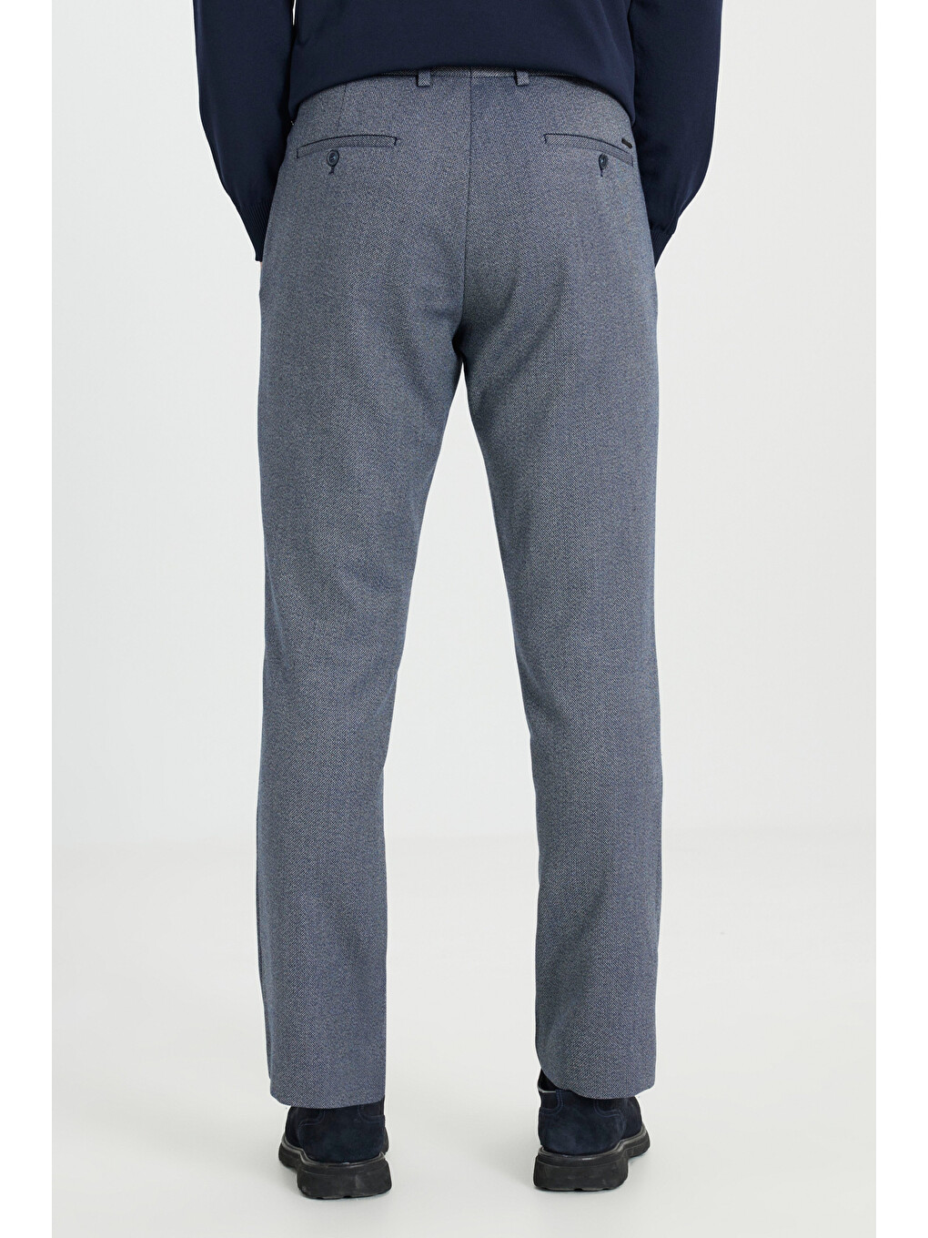 Erkek Lacivert Comfort Fit Rahat Kesim Beli Gizli Lastikli Yan Cep Desenli Klasik Esnek Pantolon-4