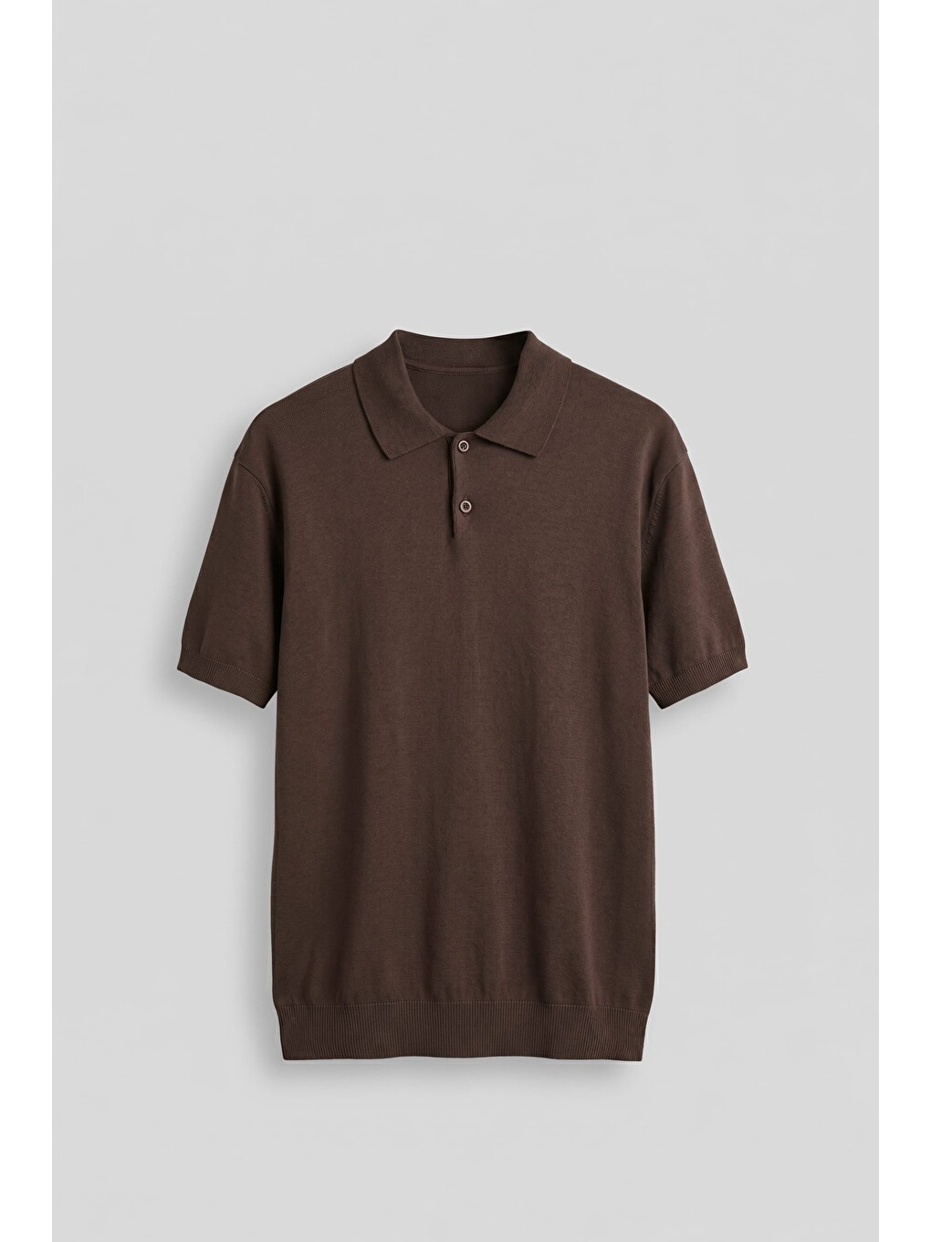Erkek Regular Fit Örme Kumaş Basic Polo Yaka T-Shirt Kahverengi
