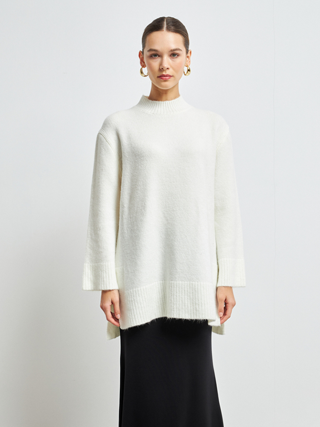 Kadın Ekru Balıkçı Yaka Yumuşak Dokulu Basic Kazak