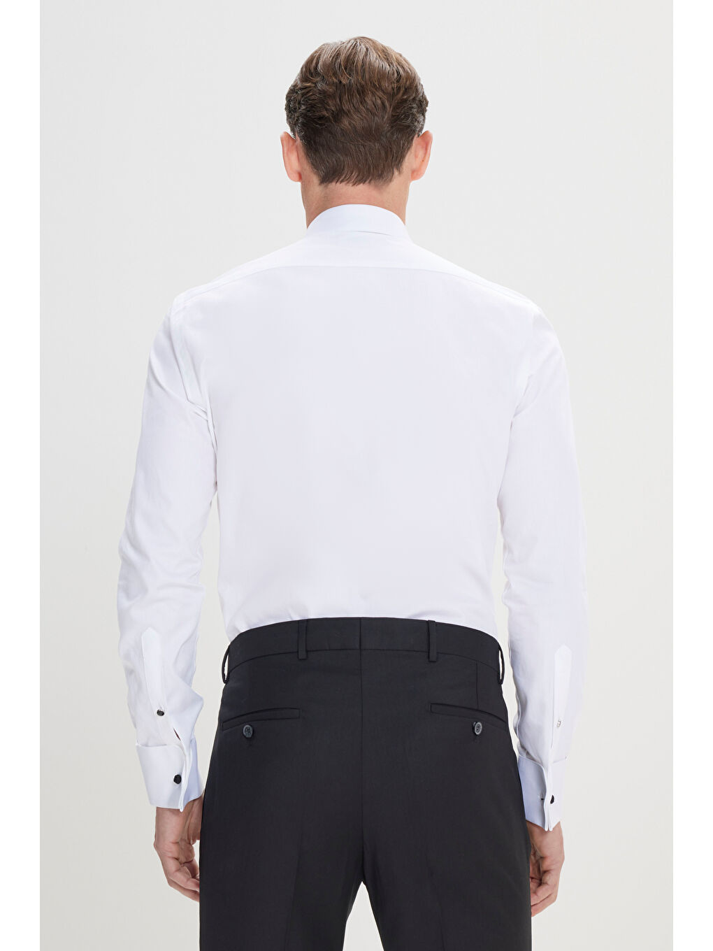 Erkek Beyaz Dar Kesim Ata Yaka %100 Pamuk Gömlek-4