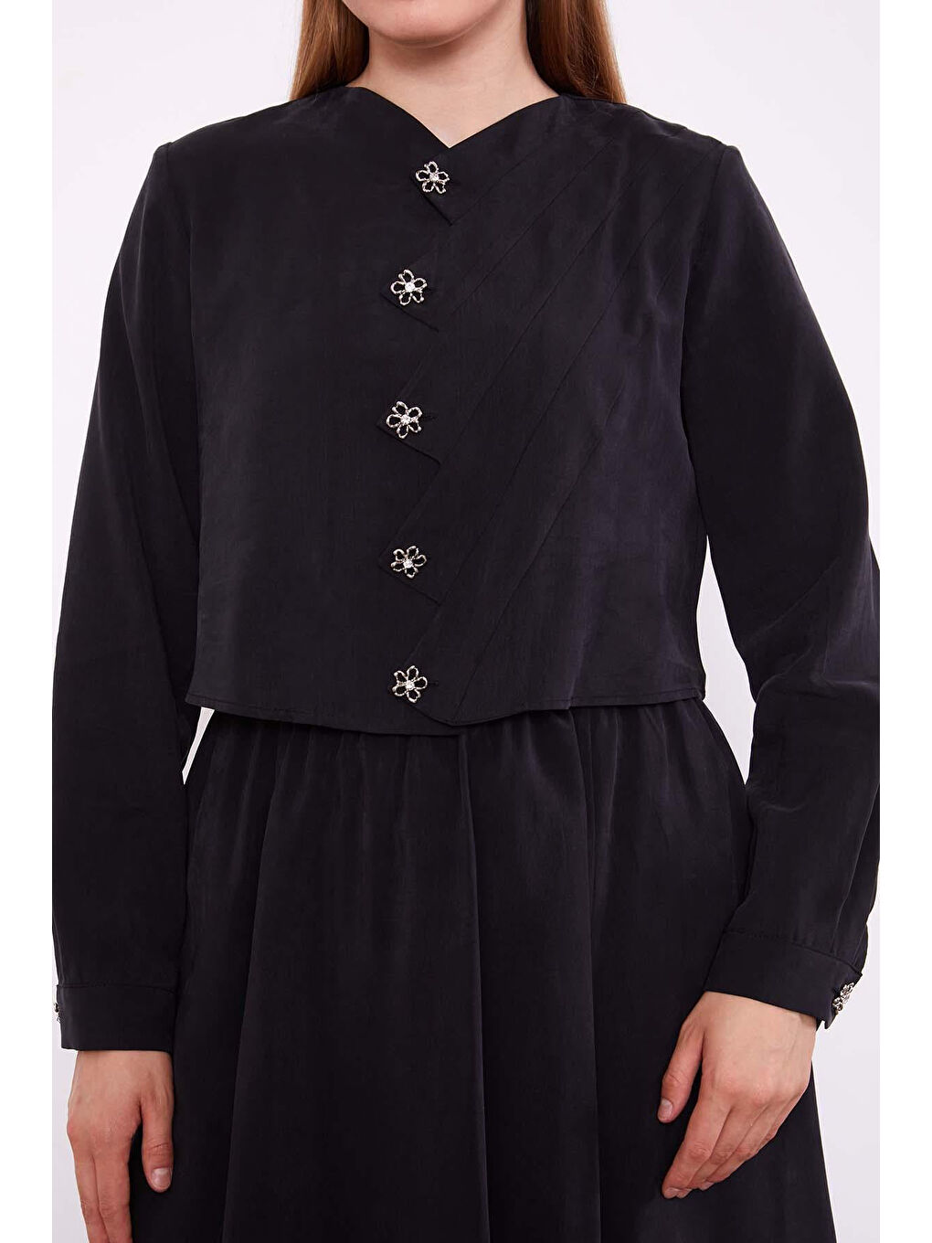 Önü Zikzak Detay Tunik Etek Takım 100770 Siyah-4