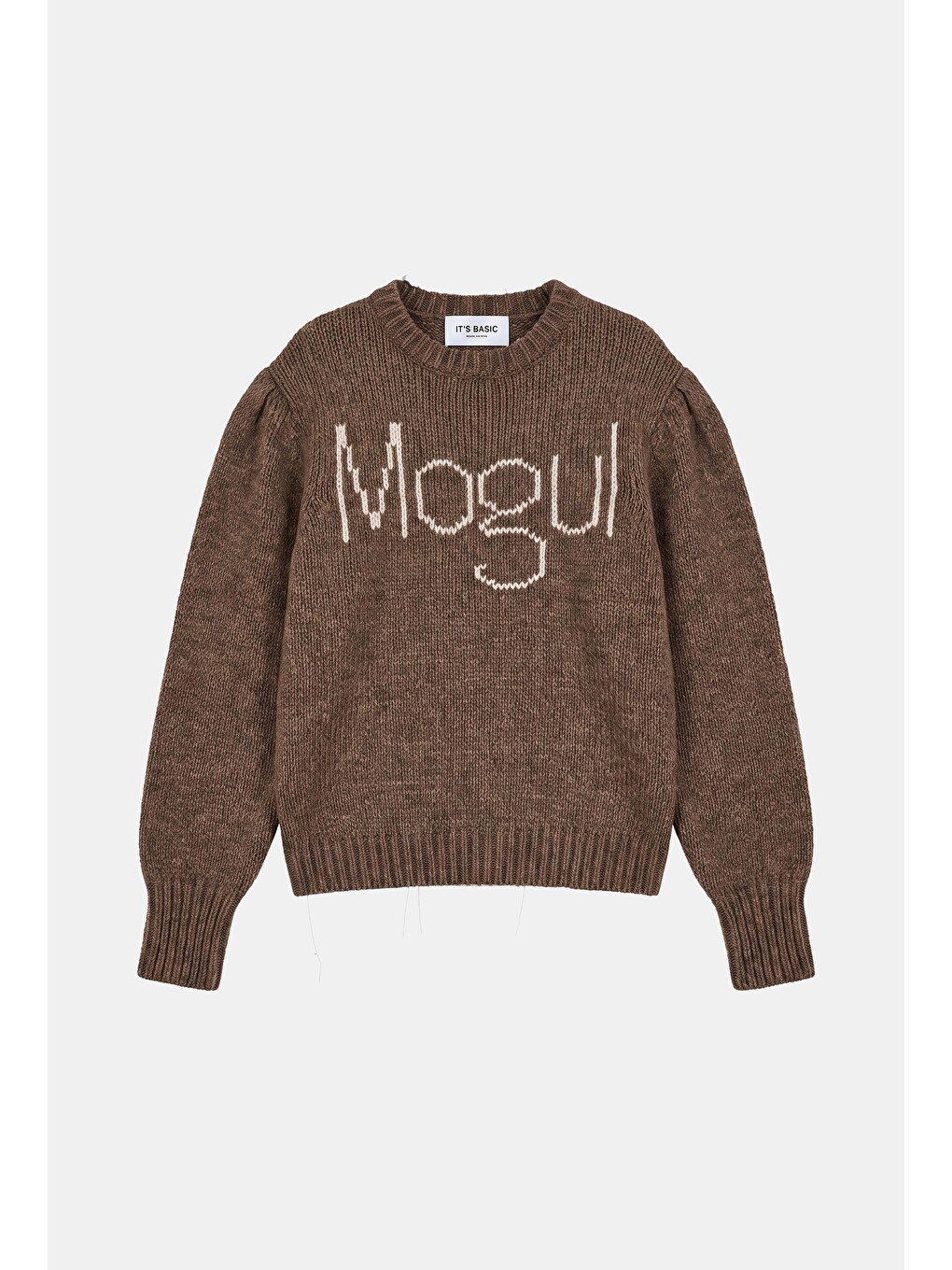 Kahverengi Kadın Kahve W6-81 Mogul Nakışlı Oversize Tasarım Triko Kazak-1