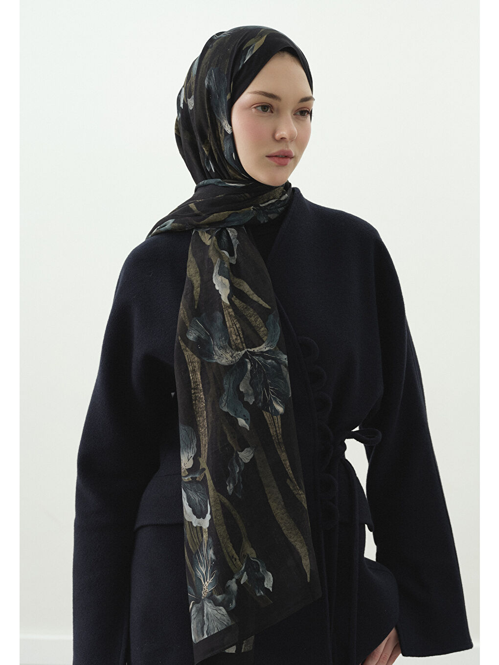Siyah ZELINDA DESENLİ PAMUK VİSKON ŞAL SİYAH
