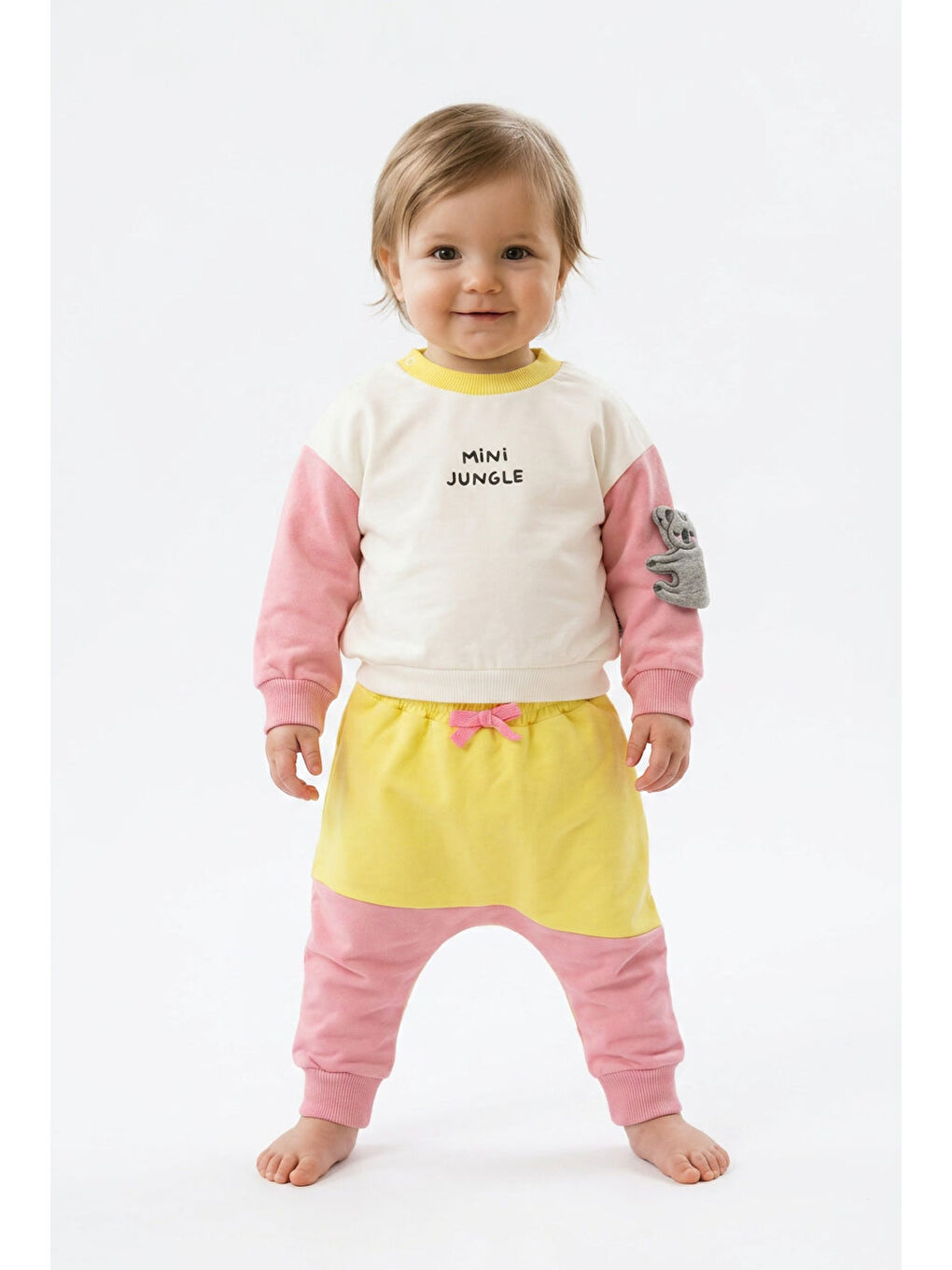 Beyaz Kız Bebek Pamuklu Eşofman Takımı Mini Jungle Baskılı İki İplik Rahat Kalıp-2