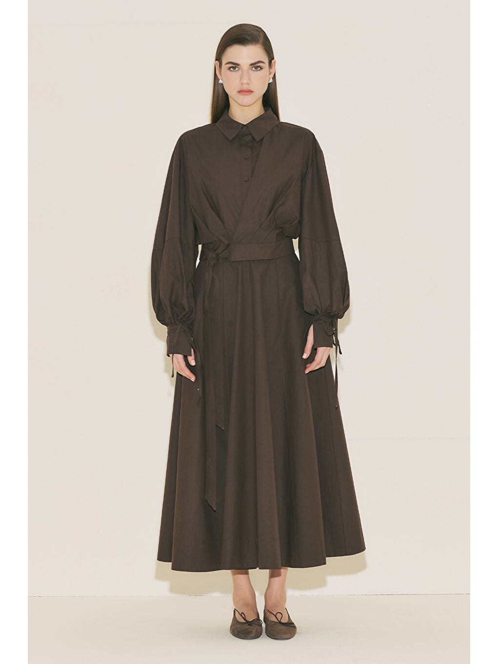 Labeca Bağlamalı Gömlek Kahverengi-1