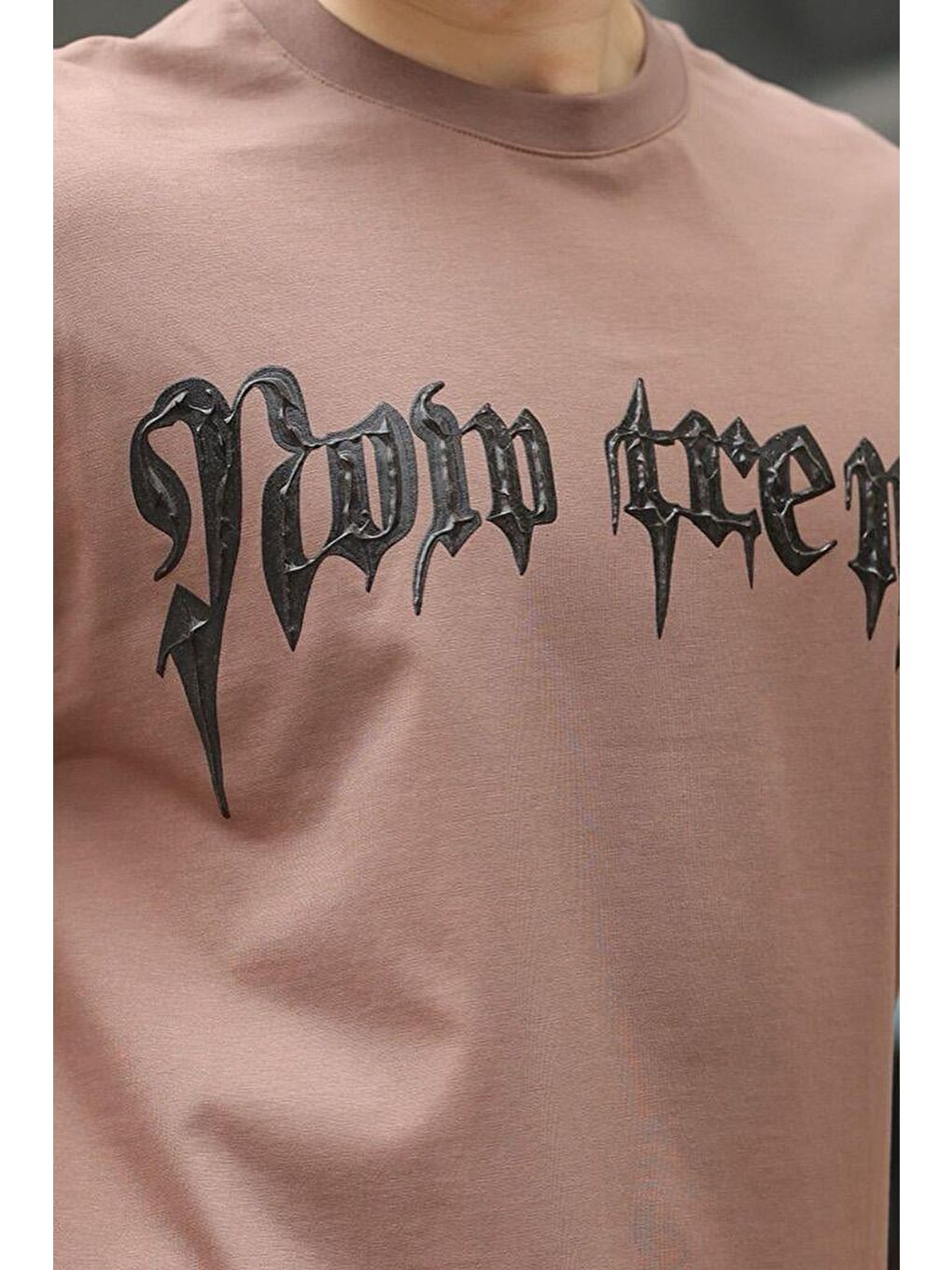 Kahverengi Baskılı %100 Pamuk Erkek T-Shirt E7141-3