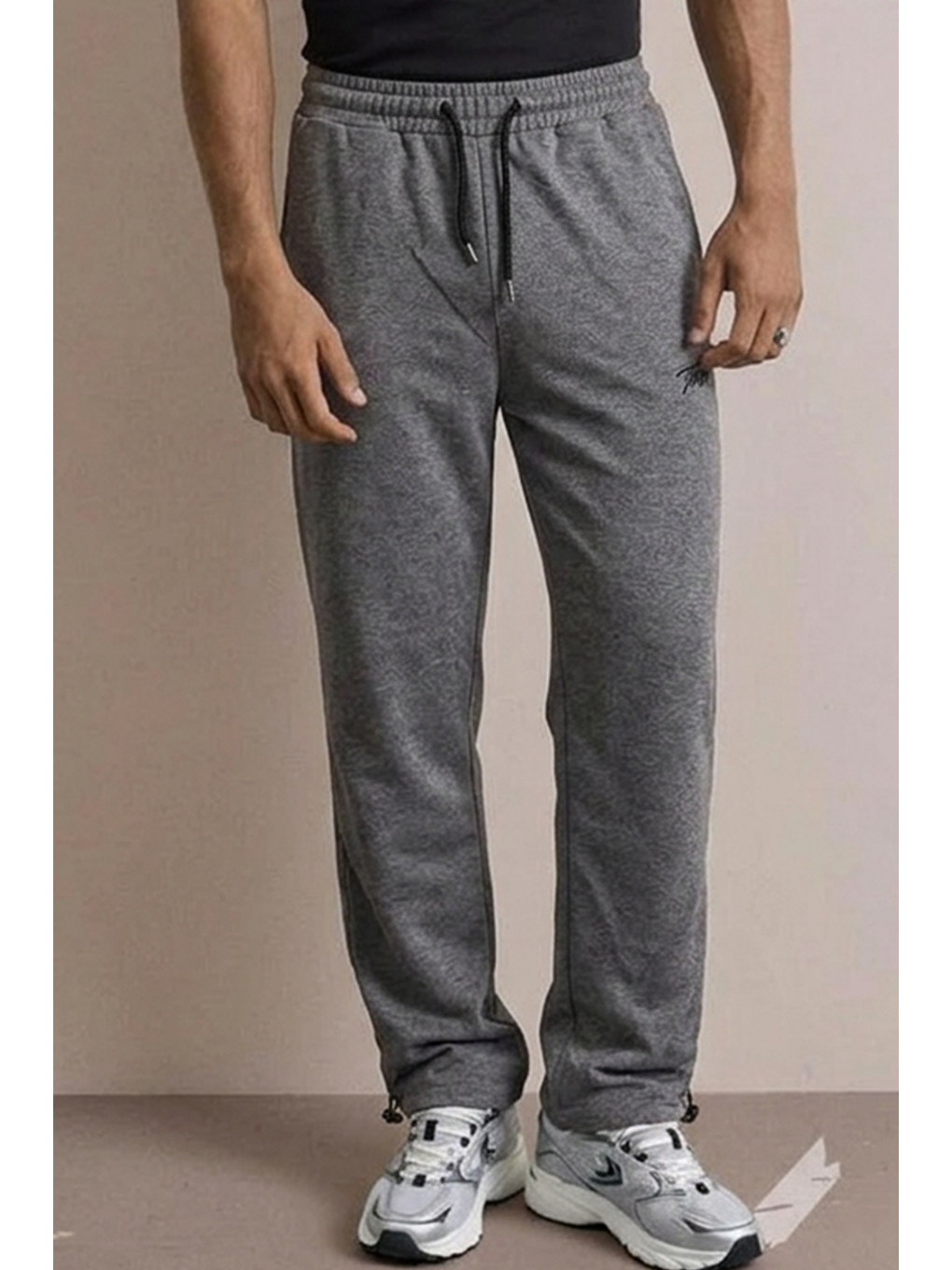 Gri Erkek Günlük Regular Fit Baskılı Füme Eşofman Altı-4