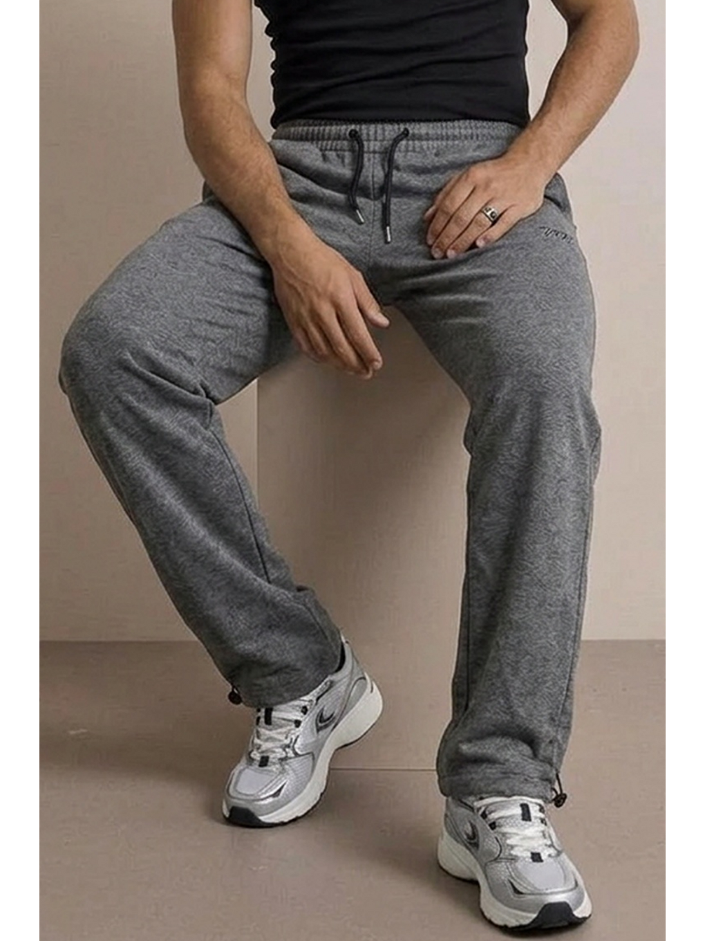 Gri Erkek Günlük Regular Fit Baskılı Füme Eşofman Altı-5
