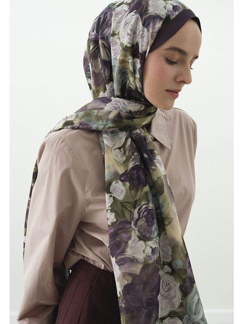 Lila ROSE BREEZE DESENLİ PAMUK VİSKON ŞAL LAVANTA-3