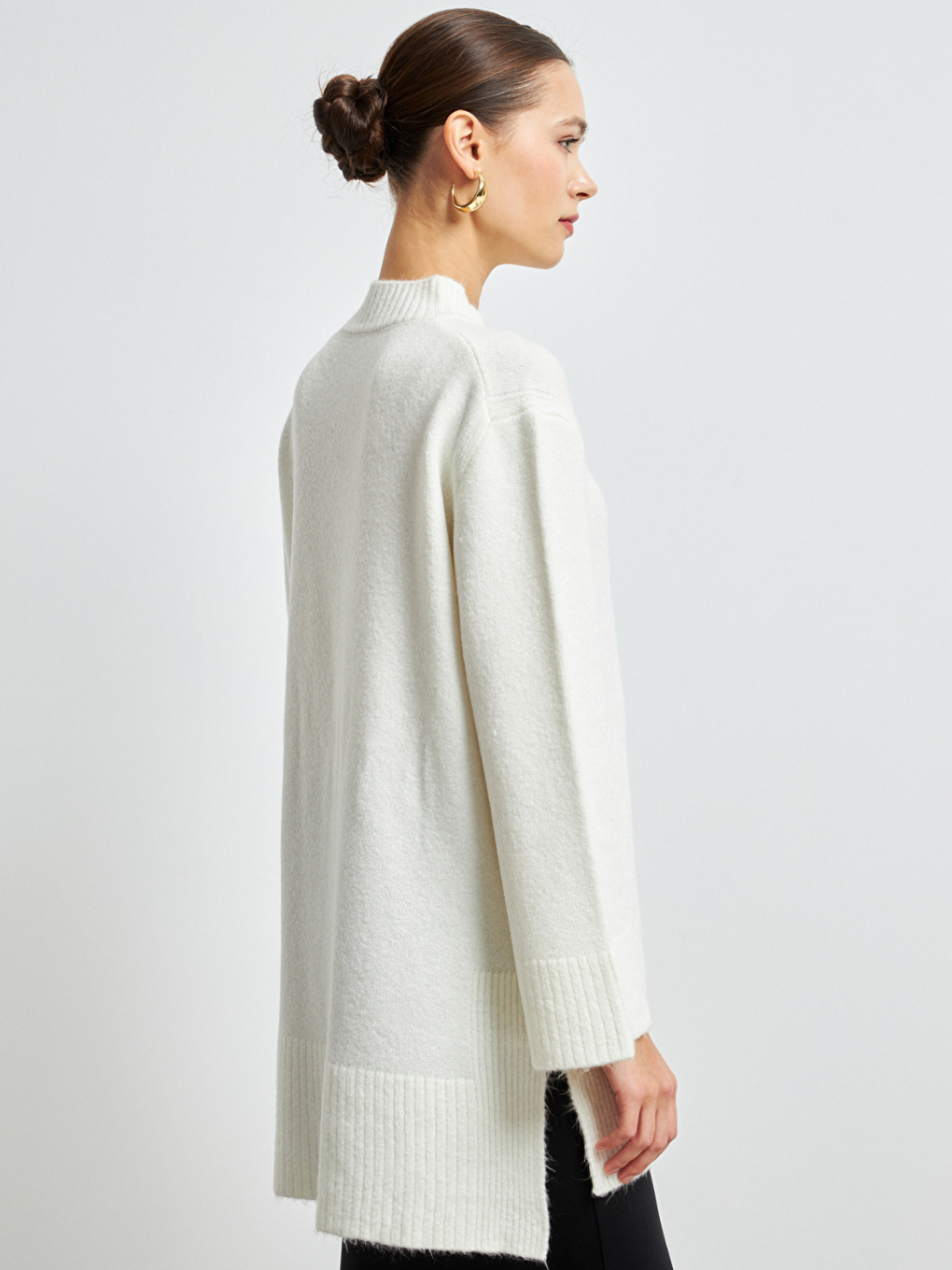 Kadın Ekru Balıkçı Yaka Yumuşak Dokulu Basic Kazak-4