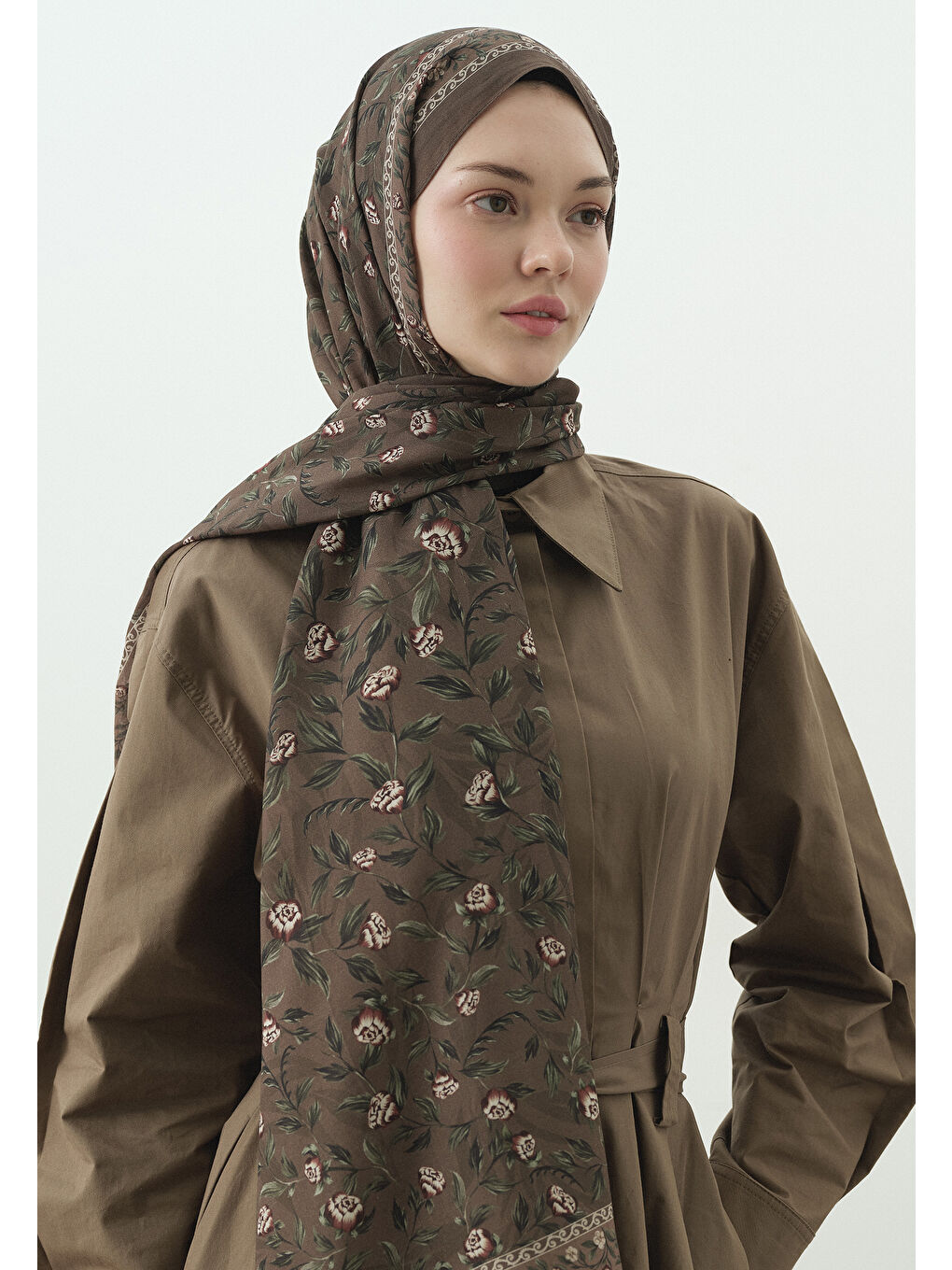 Bej LEANA DESENLİ PAMUK VİSKON ŞAL VİZON