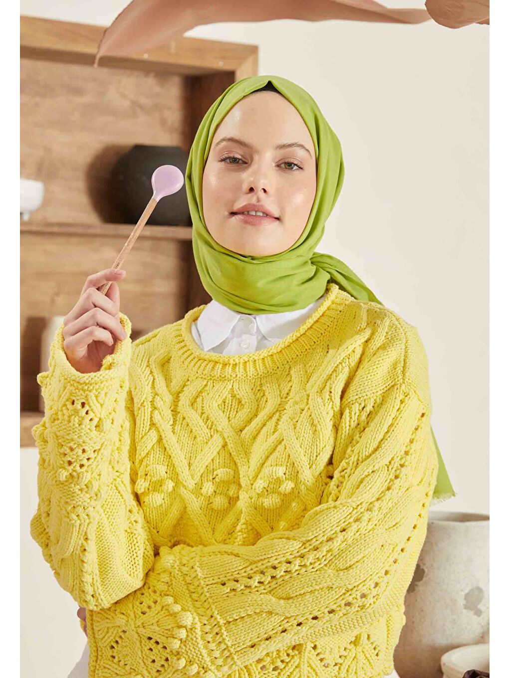 İnce Pamuk Vual Şal Fıstık Yeşili