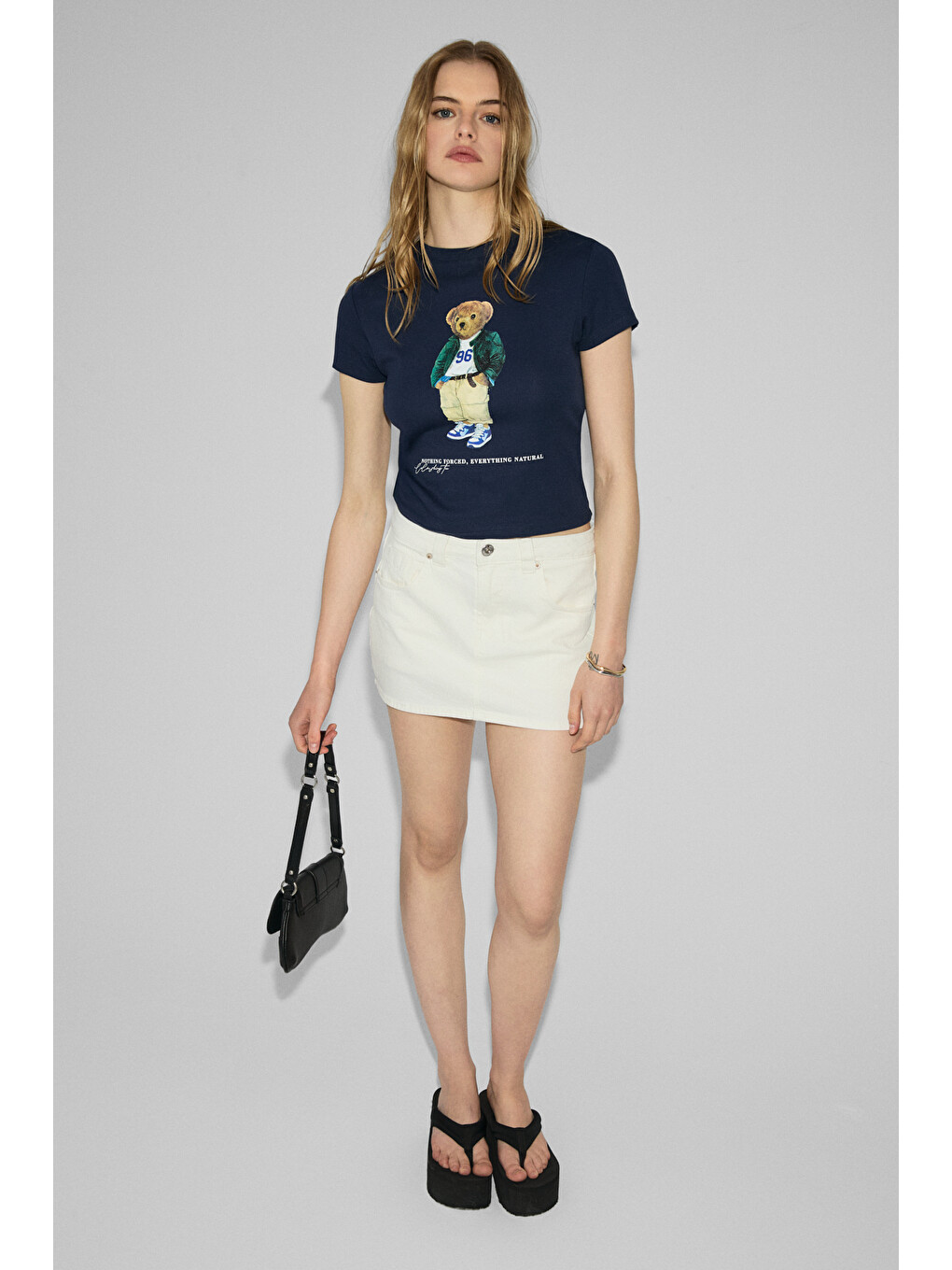 Lacivert UDINNES Kadın Yumuşak Esnek Kumaşlı Baskı Detaylı Slim Fit LACİVERT T-Shirt-4