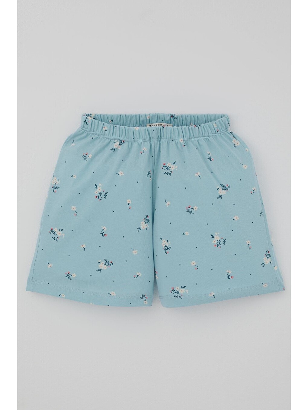 Kız Çocuk Şortlu Pijama Takımı Çiçek Desenli Açık Mavi (4-8 Yaş)-4