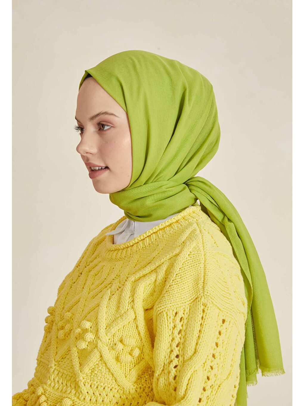 İnce Pamuk Vual Şal Fıstık Yeşili-1