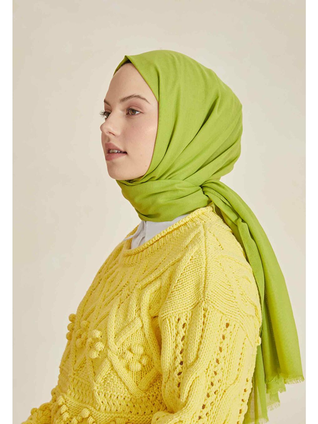 İnce Pamuk Vual Şal Fıstık Yeşili-3