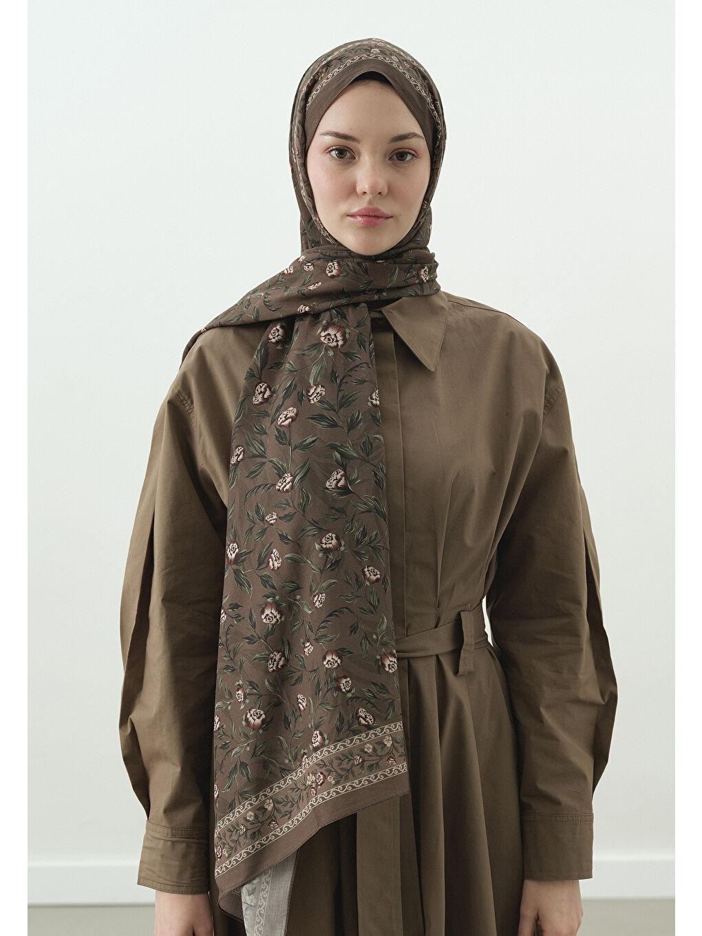 Bej LEANA DESENLİ PAMUK VİSKON ŞAL VİZON-1