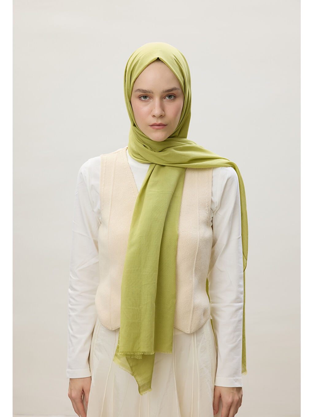 İnce Pamuk Vual Şal Fıstık Yeşili-4