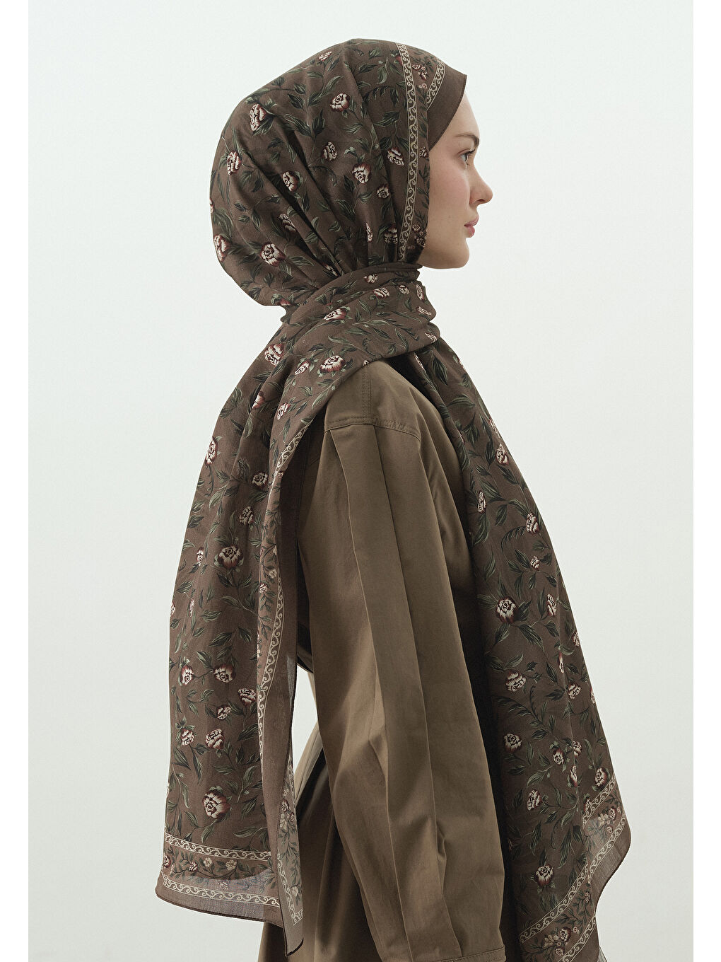 Bej LEANA DESENLİ PAMUK VİSKON ŞAL VİZON-2