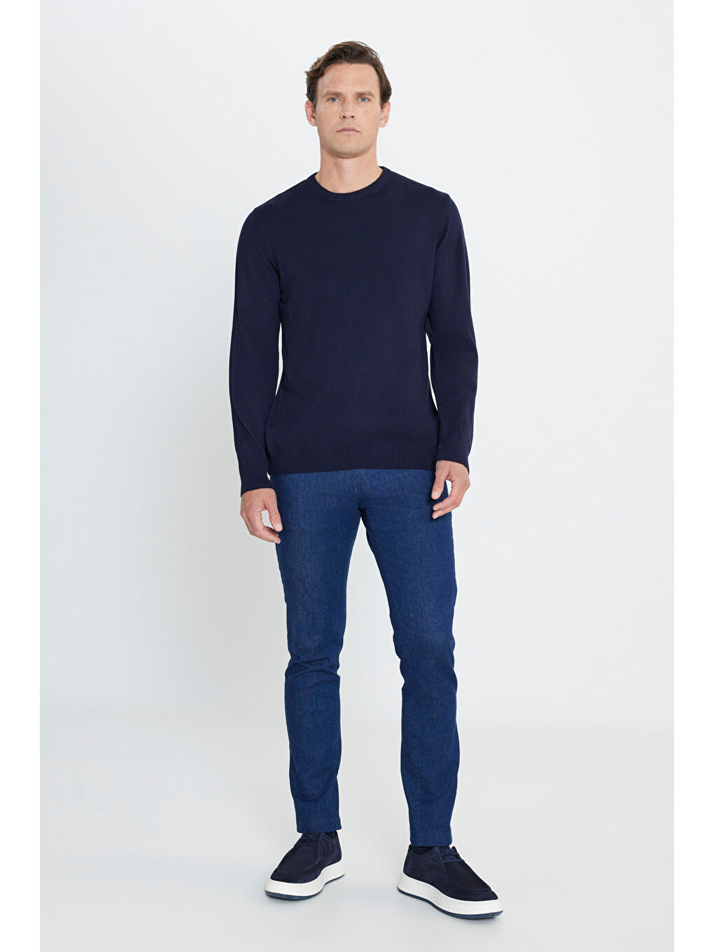 Erkek Lacivert Anti-Pilling Tüylenme Yapmayan Standart Fit Normal Kesim Bisiklet Yaka Triko Kazak-1