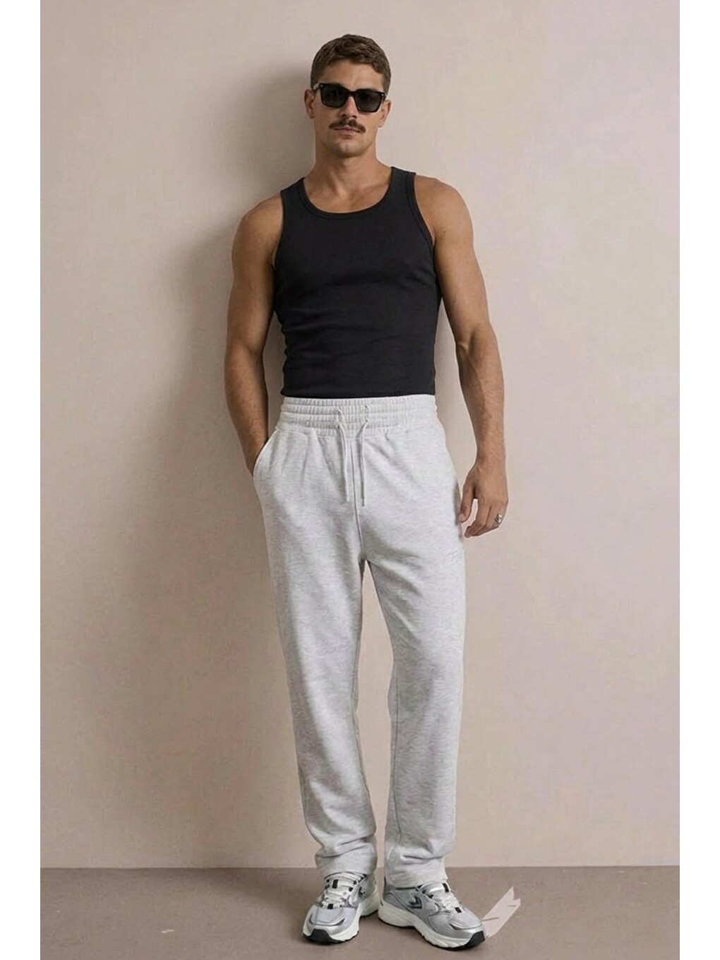Erkek Günlük Regular Fit Baskılı A.gri Eşofman Altı-2