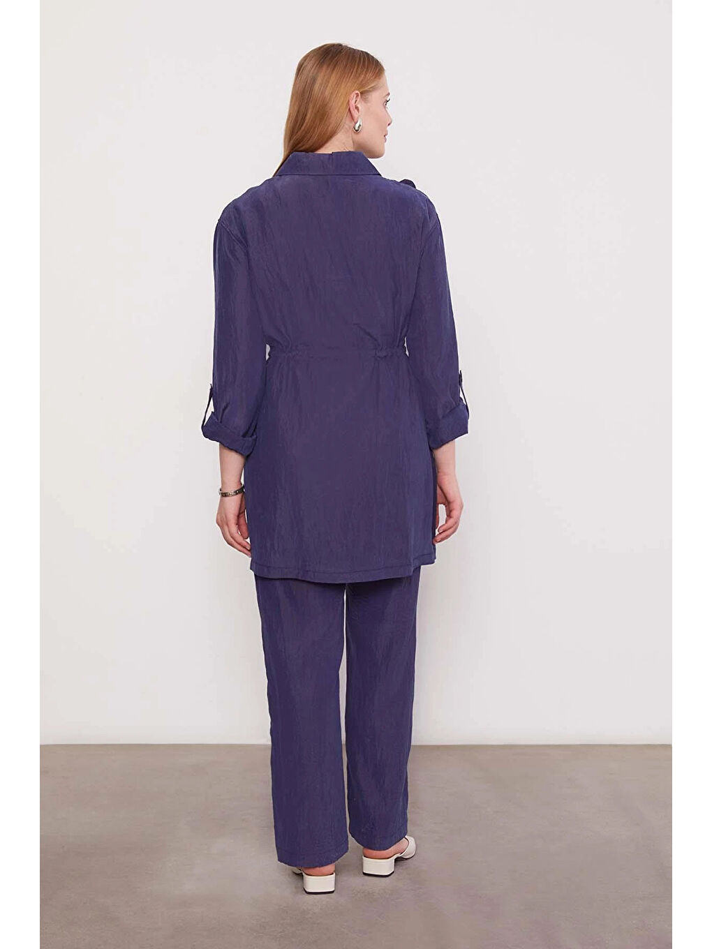 Çiçek Detay Gömlek Pantolon Takım 100796 Lacivert-2