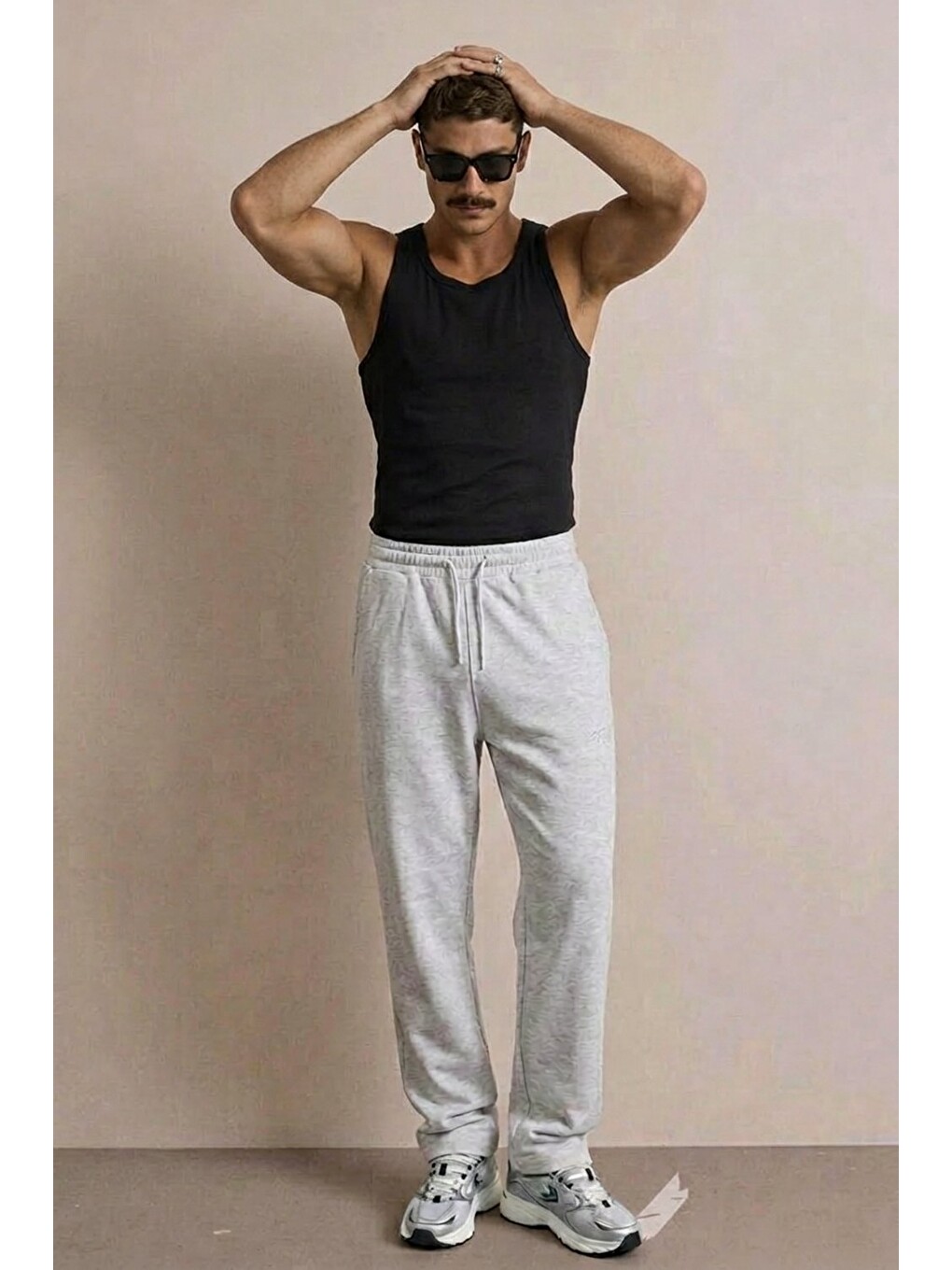 Erkek Günlük Regular Fit Baskılı A.gri Eşofman Altı-3