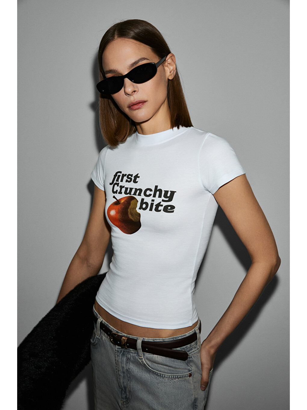 Beyaz LUMIVYA Kadın Organik Pamuklu Bisiklet Yaka Kısa Kollu Baskılı Slim Fit BEYAZ T-Shirt-1