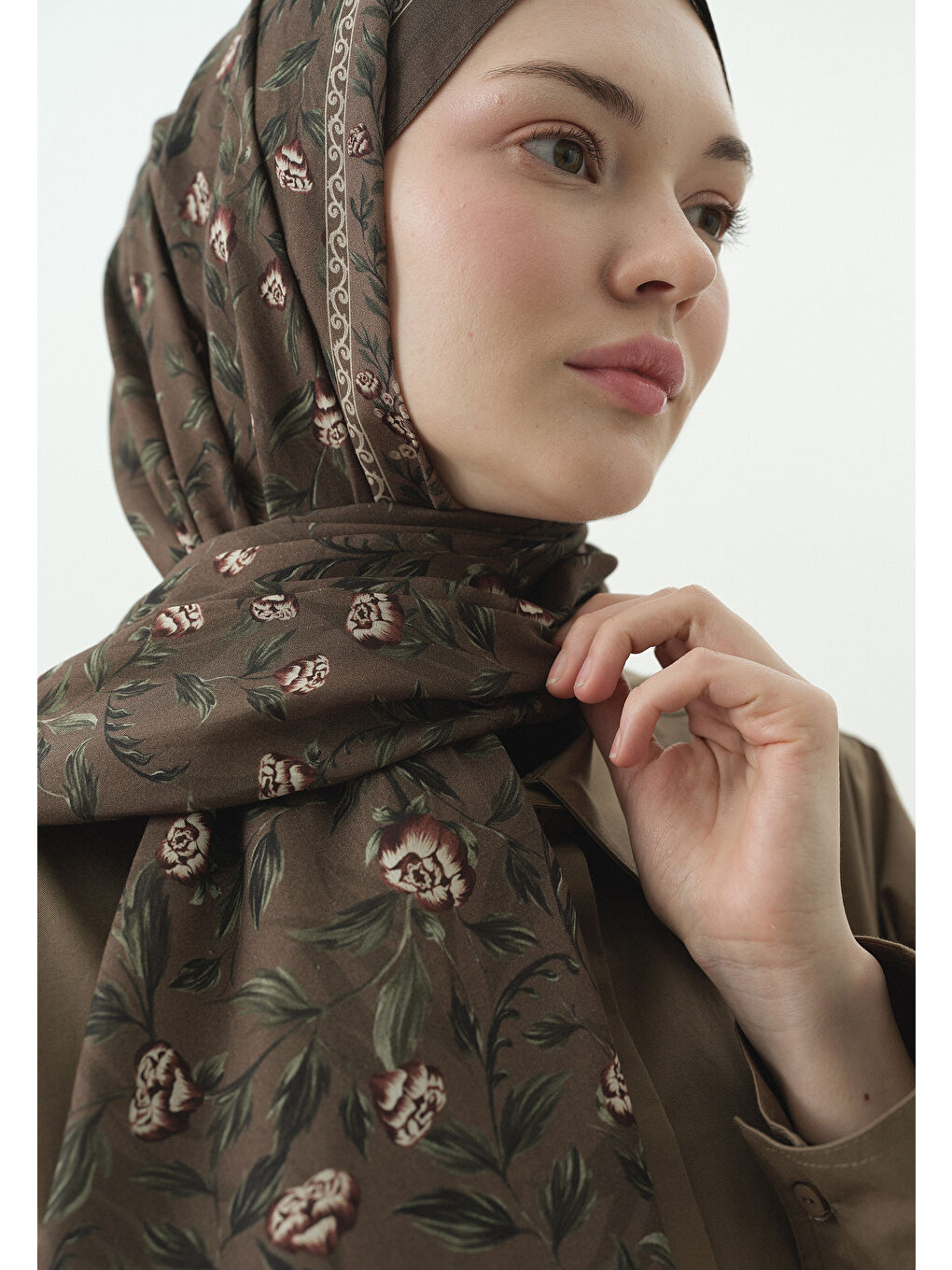 Bej LEANA DESENLİ PAMUK VİSKON ŞAL VİZON-3