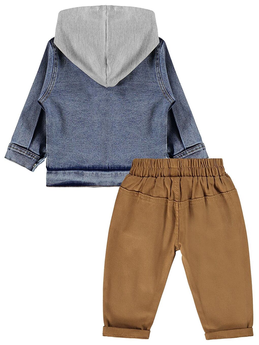 Gri Jean Kapüşonlu Ceketli 3'lü 6-18 Ay Takım-1