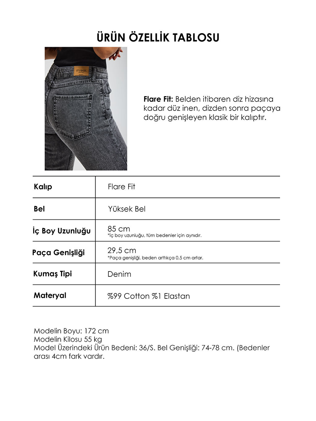 Gri Kadın Füme 4s6-14 Mid Rise Flare Fit Esnek Kumaş Denim Jean-3
