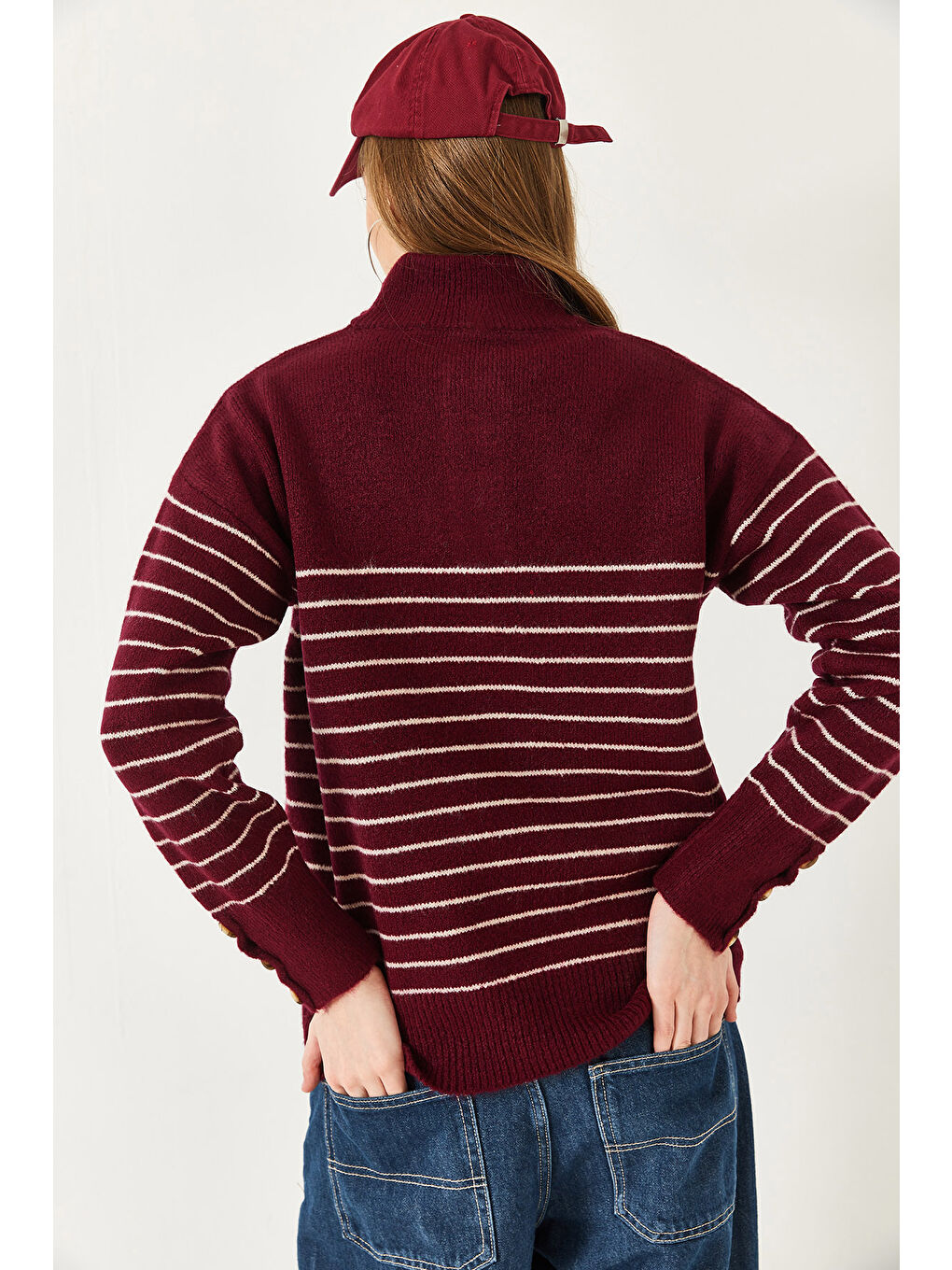 Haki Kadın Kolu Düğmeli Patlı Triko Kazak-6