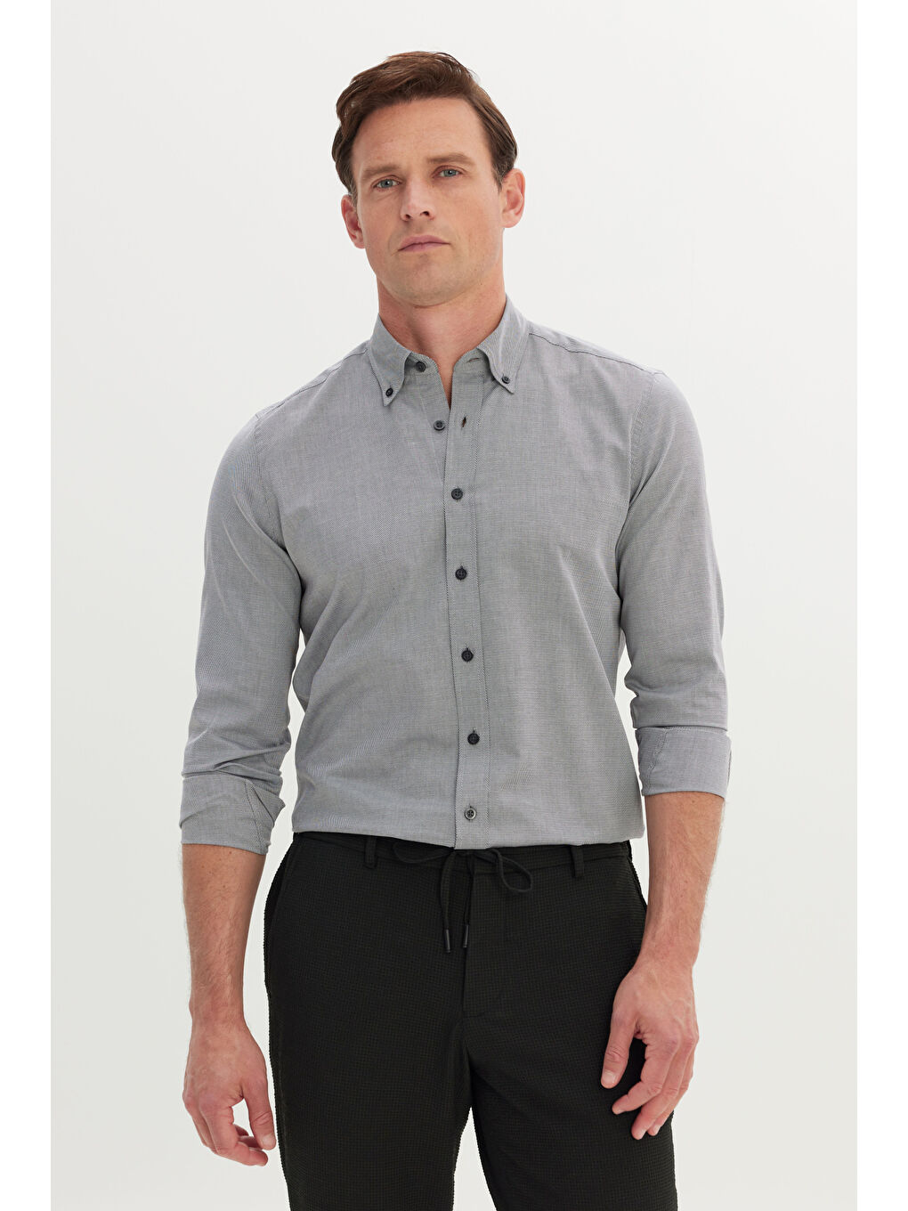 Antrasit Erkek Düğme Yakalı Casual Gömlek