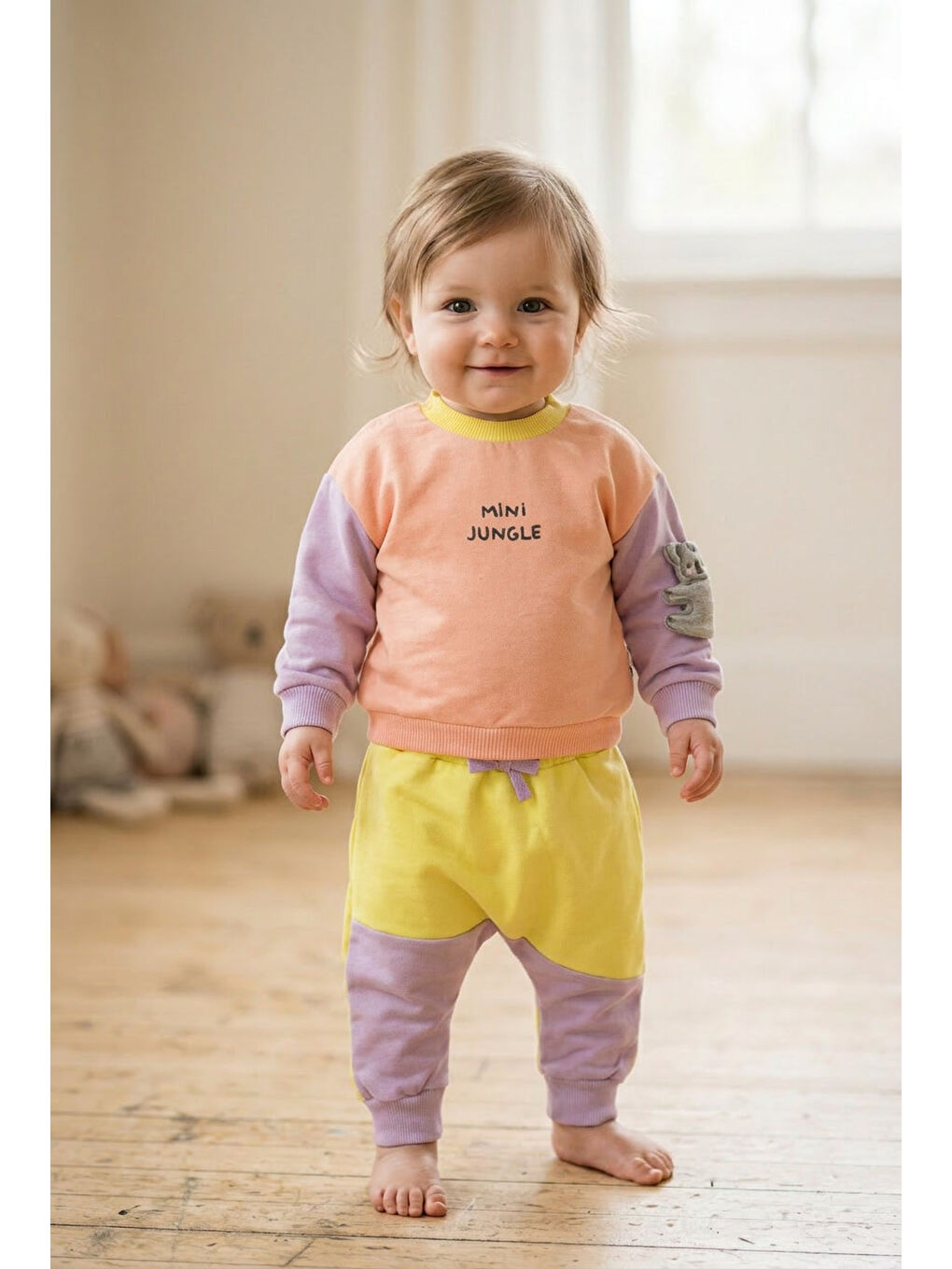 Pembe Kız Bebek Pamuklu Eşofman Takımı Mini Jungle Baskılı İki İplik Rahat Kalıp-2