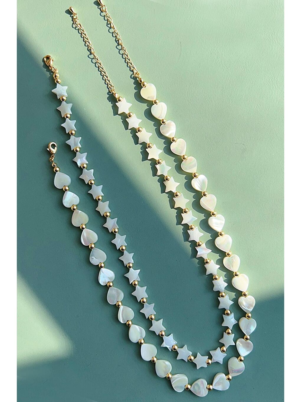 Sarı Sedef Kolye Seti 2'li Paket-1