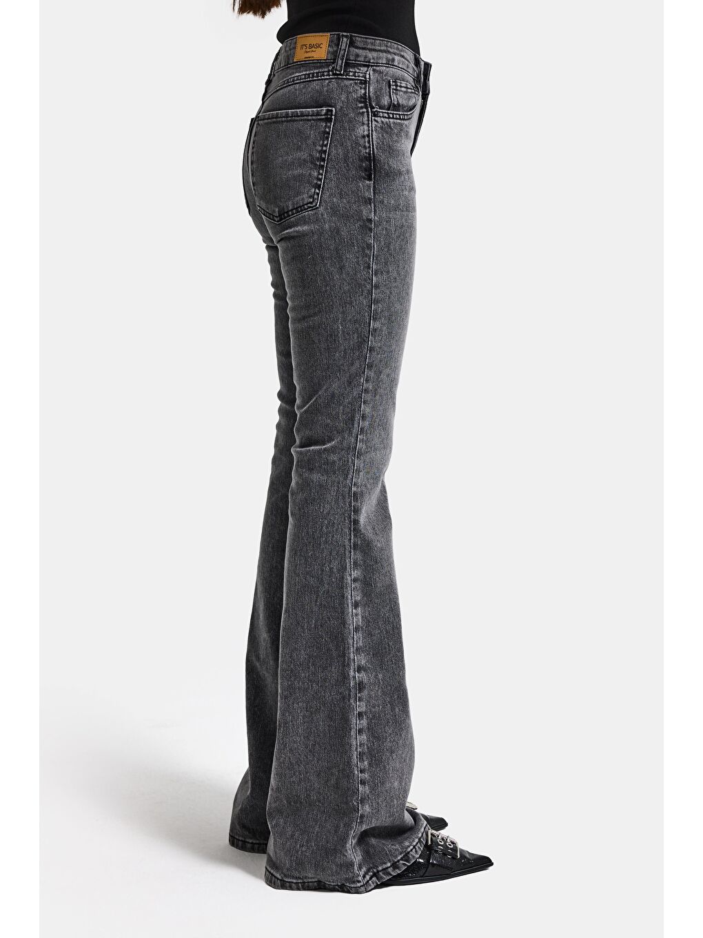 Gri Kadın Füme 4s6-14 Mid Rise Flare Fit Esnek Kumaş Denim Jean-4