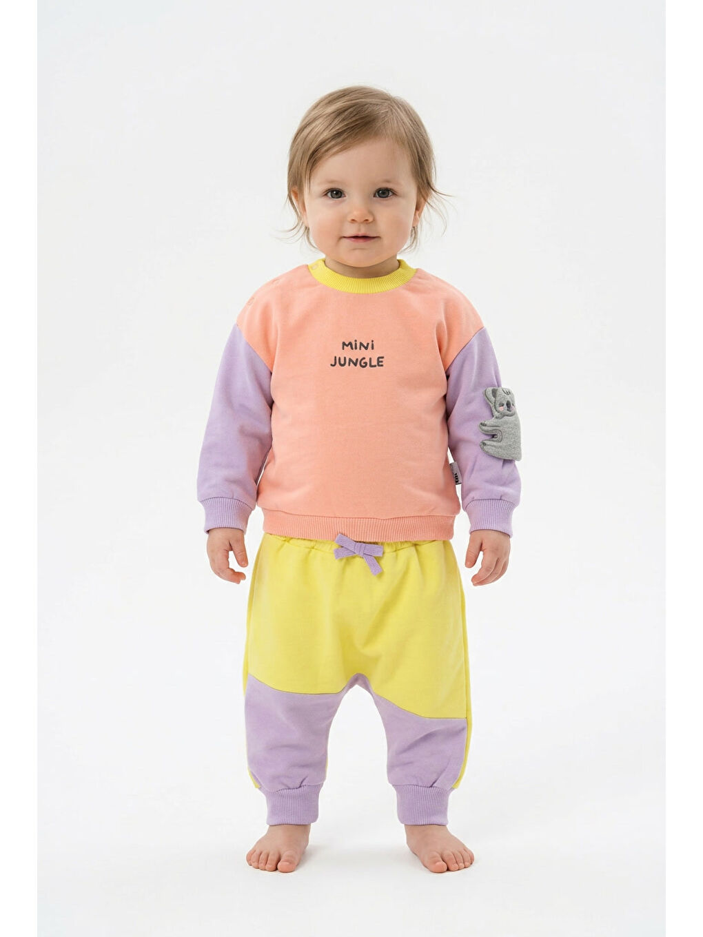 Pembe Kız Bebek Pamuklu Eşofman Takımı Mini Jungle Baskılı İki İplik Rahat Kalıp-3