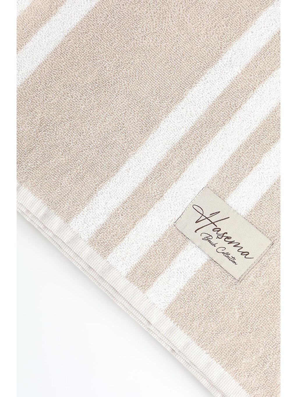 Ekru Bej Şerit Detaylı Beyaz Plaj Havlusu 28-3