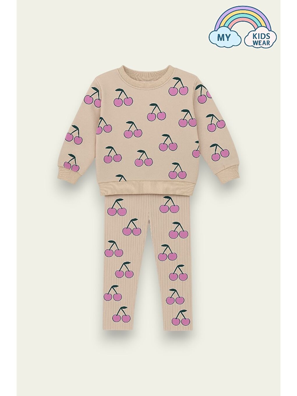 Pembe Kız Çocuk Desenli İkili Takım (Sweatshirt + Tayt) 2-8 Yaş 12072